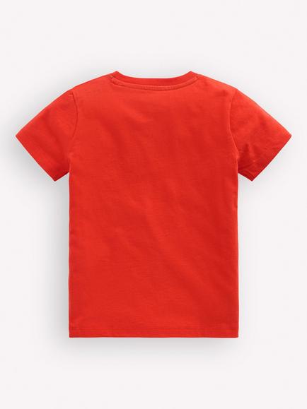 Mini Boden Kids' Short Sleeve Superstitch T-Shirt, Orange - view 2, Orange