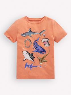 Mini Boden Kids' Short Sleeve Shark Print T-Shirt, Orange, Orange