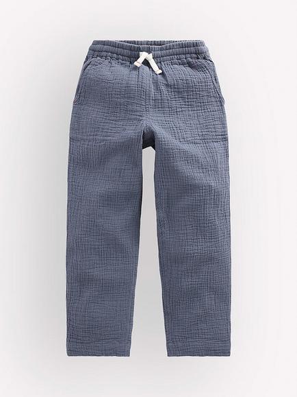 Mini Boden Kids' Double Cloth Cotton Summer Trousers, North Sea Blue, North Sea Blue