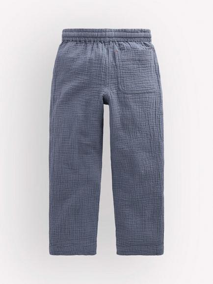 Mini Boden Kids' Double Cloth Cotton Summer Trousers, North Sea Blue - view 2, North Sea Blue