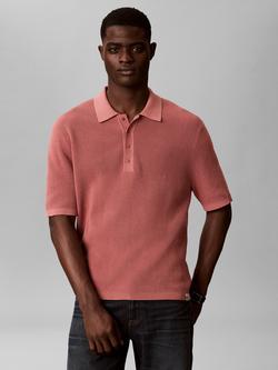 Calvin Klein Cotton Waffle Long Sleeve Polo Top, Peach