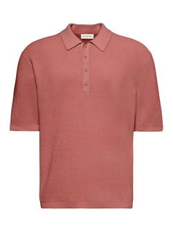 Calvin Klein Cotton Waffle Long Sleeve Polo Top - view 2, Peach