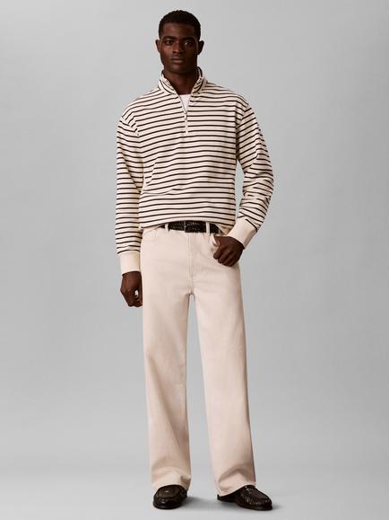 Calvin Klein Half Zip Stripe Cotton Blend Sweatshirt, White/Multi, White/Multi