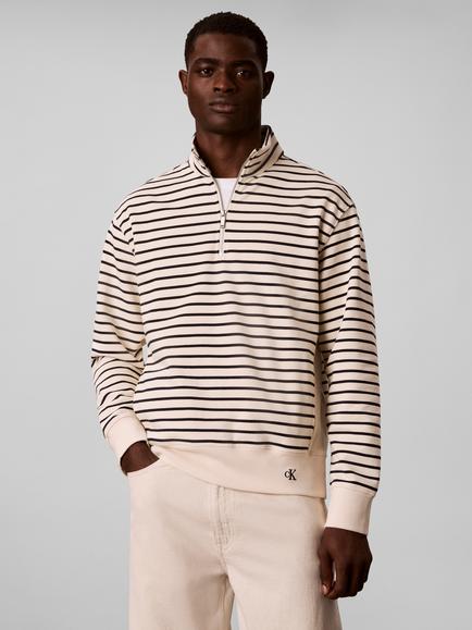 Calvin Klein Half Zip Stripe Cotton Blend Sweatshirt, White/Multi - view 2, White/Multi