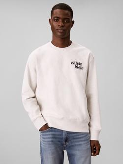 Calvin Klein Embroidered Crew Neck Cotton Blend Sweatshirt, Cream, Cream