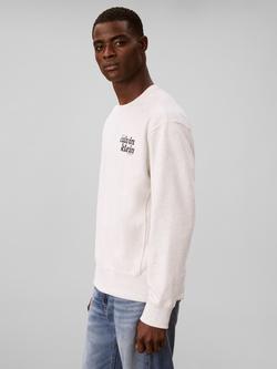 Calvin Klein Embroidered Crew Neck Cotton Blend Sweatshirt, Cream - view 2, Cream