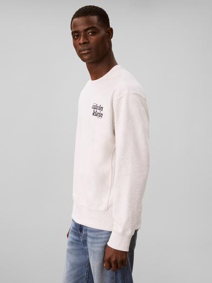 Calvin Klein Embroidered Crew Neck Cotton Blend Sweatshirt, Cream - view 2, Cream