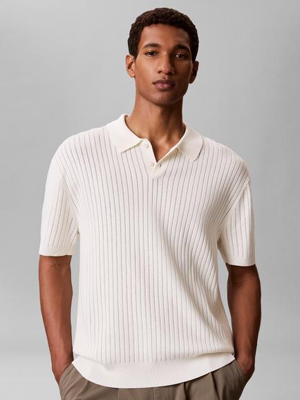 Calvin Klein Plain Ribbed Polo Shirt, White, White