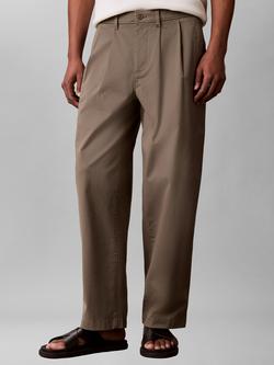 Calvin Klein Pleated Cotton Blend Chinos, Olive, Olive