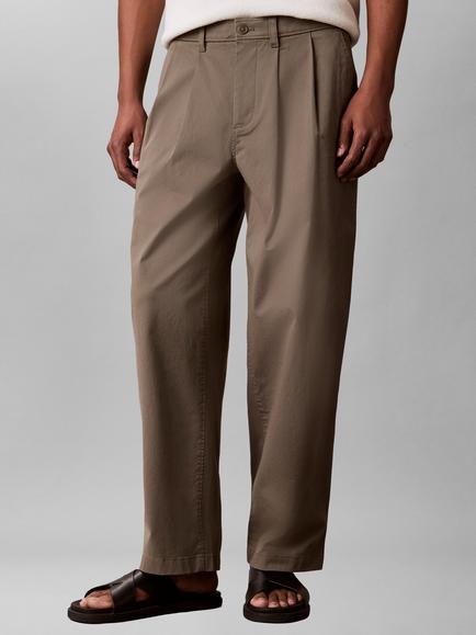 Calvin Klein Pleated Cotton Blend Chinos, Olive, Olive