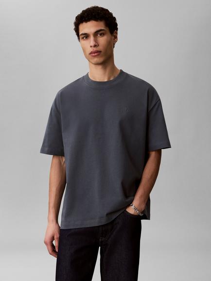 Calvin Klein Oversized Fit Monogram Crew Neck Cotton T-Shirt, Dark Grey, Dark Grey