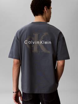 Calvin Klein Oversized Fit Monogram Crew Neck Cotton T-Shirt, Dark Grey - view 2, Dark Grey