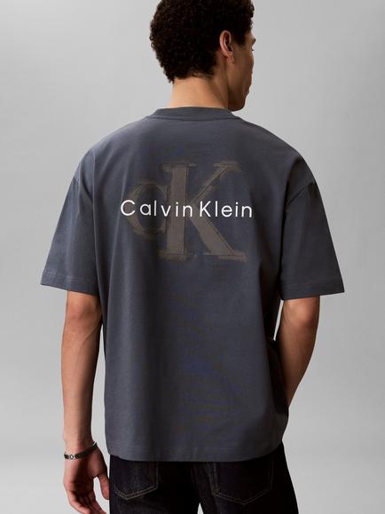 Calvin Klein Oversized Fit Monogram Crew Neck Cotton T-Shirt, Dark Grey - view 2, Dark Grey