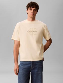 Calvin Klein Monologo Crew Neck Cotton T-Shirt, Light Yellow, Light Yellow