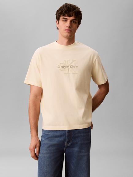 Calvin Klein Monologo Crew Neck Cotton T-Shirt, Light Yellow, Light Yellow