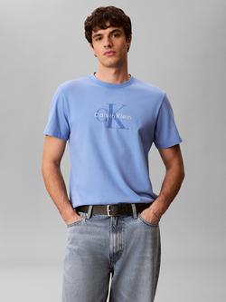 Calvin Klein Monologo Crew Neck Cotton T-Shirt, Mid Blue, Mid Blue