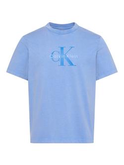 Calvin Klein Monologo Crew Neck Cotton T-Shirt, Mid Blue - view 2, Mid Blue