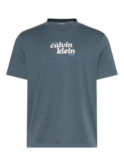 Calvin Klein Logo Print Crew Neck Cotton T-Shirt, Dark Grey