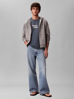 Calvin Klein Logo Print Crew Neck Cotton T-Shirt - view 2, Dark Grey