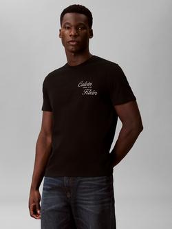 Calvin Klein Embroidered Logo Crew Neck Cotton T-Shirt, Black, Black