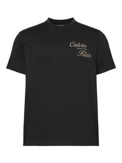 Calvin Klein Embroidered Logo Crew Neck Cotton T-Shirt, Black - view 2, Black