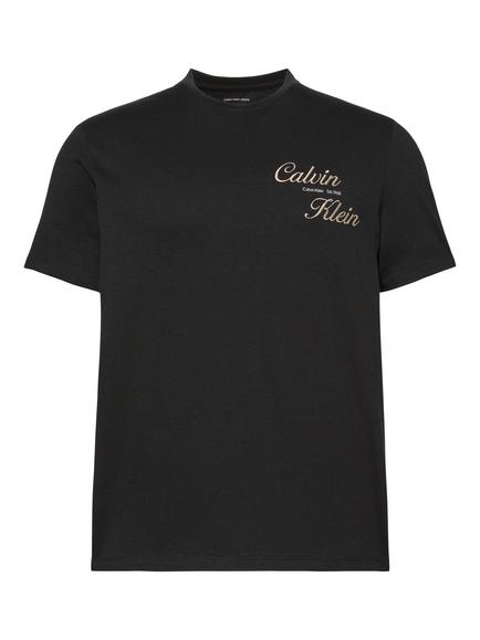 Calvin Klein Embroidered Logo Crew Neck Cotton T-Shirt, Black - view 2, Black
