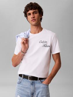 Calvin Klein Embroidered Logo Crew Neck Cotton T-Shirt, White, White