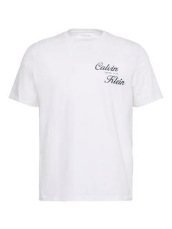 Calvin Klein Embroidered Logo Crew Neck Cotton T-Shirt, White - view 2, White