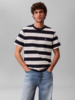 Calvin Klein Cotton Striped Crew Neck T-Shirt, Dark Blue/White, Dark Blue/White