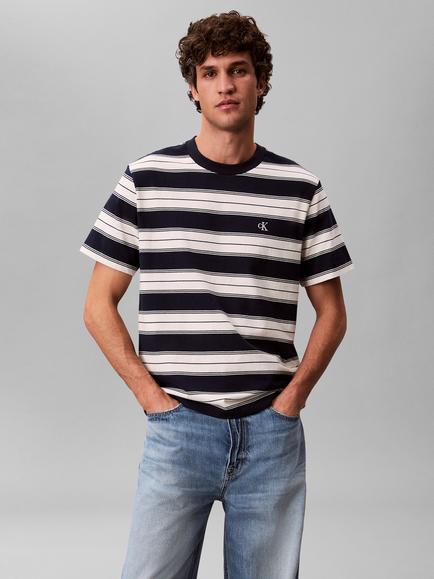 Calvin Klein Cotton Striped Crew Neck T-Shirt, Dark Blue/White, Dark Blue/White