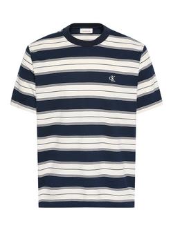Calvin Klein Cotton Striped Crew Neck T-Shirt, Dark Blue/White - view 2, Dark Blue/White