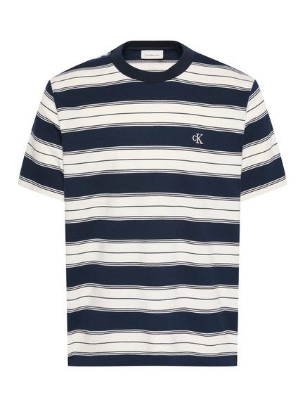 Calvin Klein Cotton Striped Crew Neck T-Shirt, Dark Blue/White - view 2, Dark Blue/White