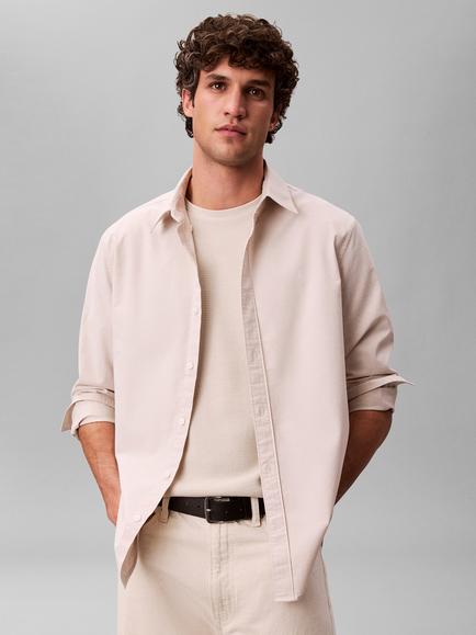 Calvin Klein Button Down Cotton Blend Shirt, White, White