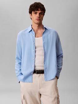 Calvin Klein Plain Linen Blend Shirt, Blue, Blue