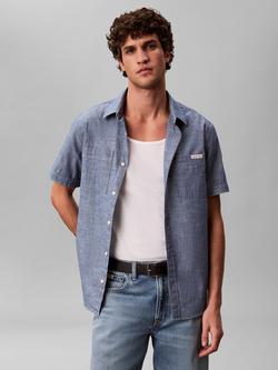 Calvin Klein Short Sleeve Chambray Shirt, Mid Blue, Mid Blue