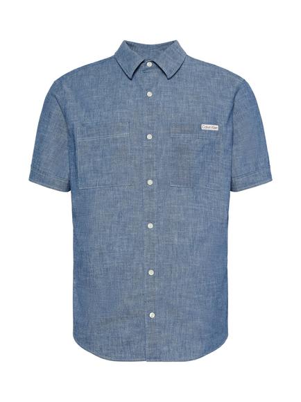 Calvin Klein Short Sleeve Chambray Shirt, Mid Blue - view 2, Mid Blue