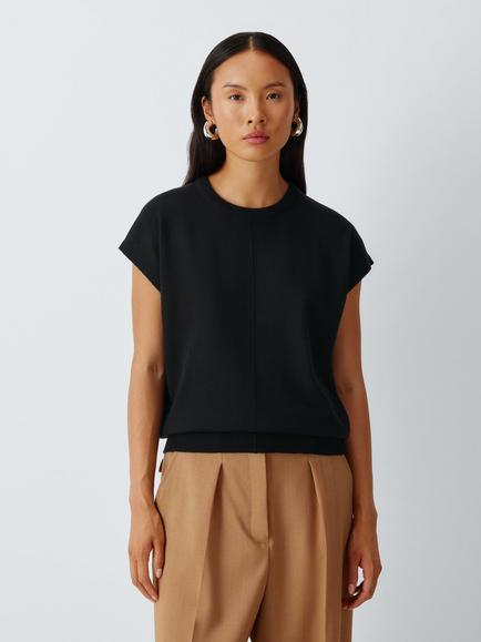 John Lewis Merino Wool Crew Neck Vest, Black