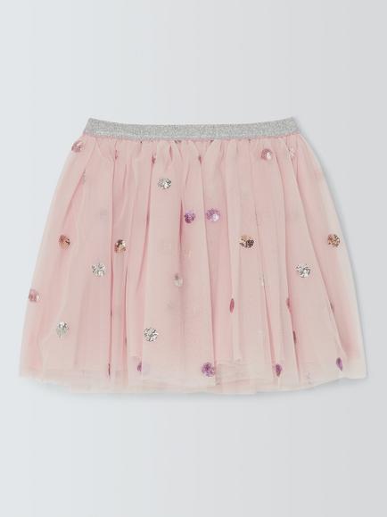 John Lewis Kids' Sequinned Spot Tulle Skirt, Pink, Pink