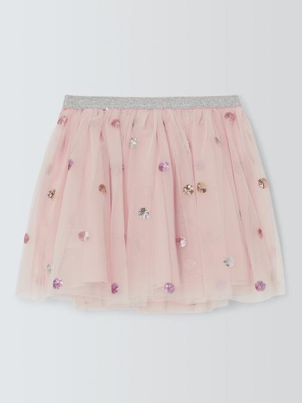 John Lewis Kids' Sequinned Spot Tulle Skirt, Pink - view 2, Pink