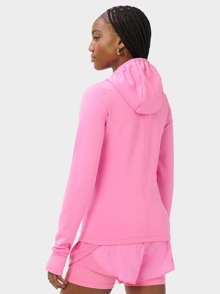 Sweaty Betty Textured Train Zip Up Hoodie, Guava Pink - view 2, Guava Pink