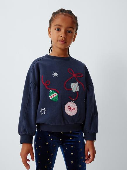 John Lewis Kids' Bauble Christmas Jumper, Navy, Navy