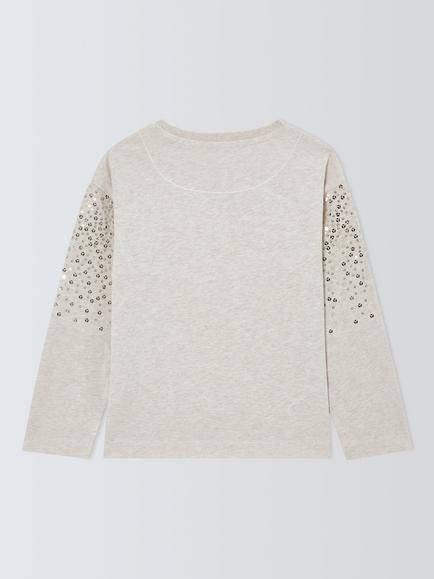 John Lewis Kids' Sequins Long Sleeve Top, Cream - view 2, Cream