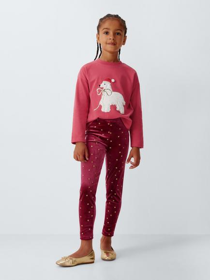 John Lewis Kids' Christmas Dog Long Sleeve Top, Berry - view 2, Berry