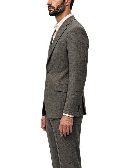 Richard James London Classic Single Breasted Check Wool Blazer, Brown - view 2, Brown