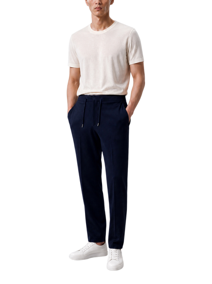 Richard James London Drawstring Jersey Wool Blend Trousers, Navy - view 2, Navy