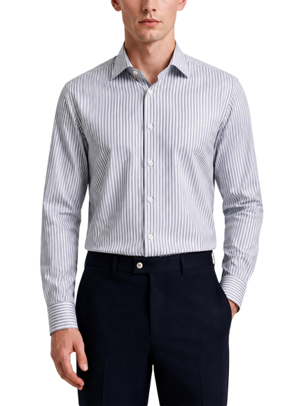 Richard James London Stripe Cotton Oxford Shirt, Dark Blue/White, Dark Blue/White