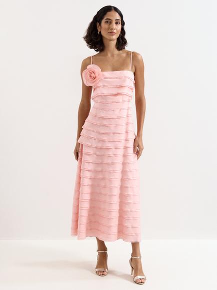 Phase Eight Maben Layered Ruffle Midi Dress, Pale Pink, Pale Pink