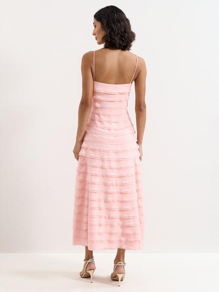 Phase Eight Maben Layered Ruffle Midi Dress, Pale Pink - view 2, Pale Pink
