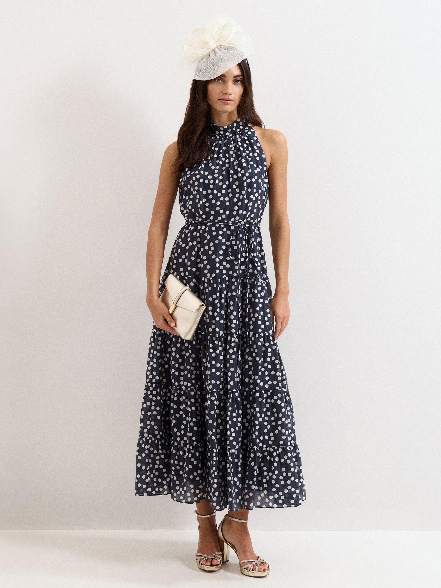 Phase Eight Nita Spot Halter Neck Dress, Navy