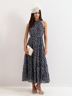 Phase Eight Nita Spot Halter Neck Dress, Navy, Navy